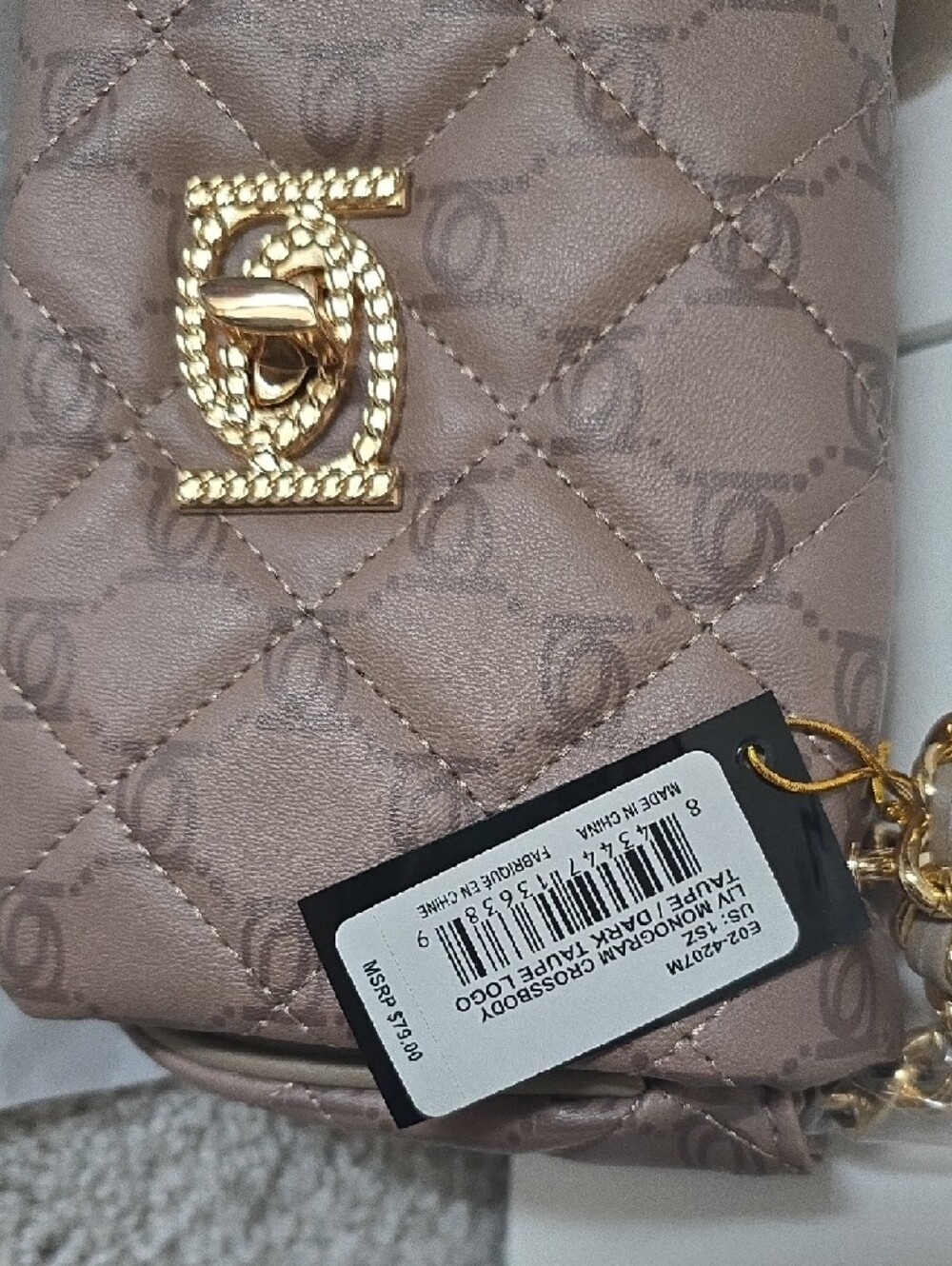BeBe taupe quilted crossbody with gold hardware - Picture 5 of 7